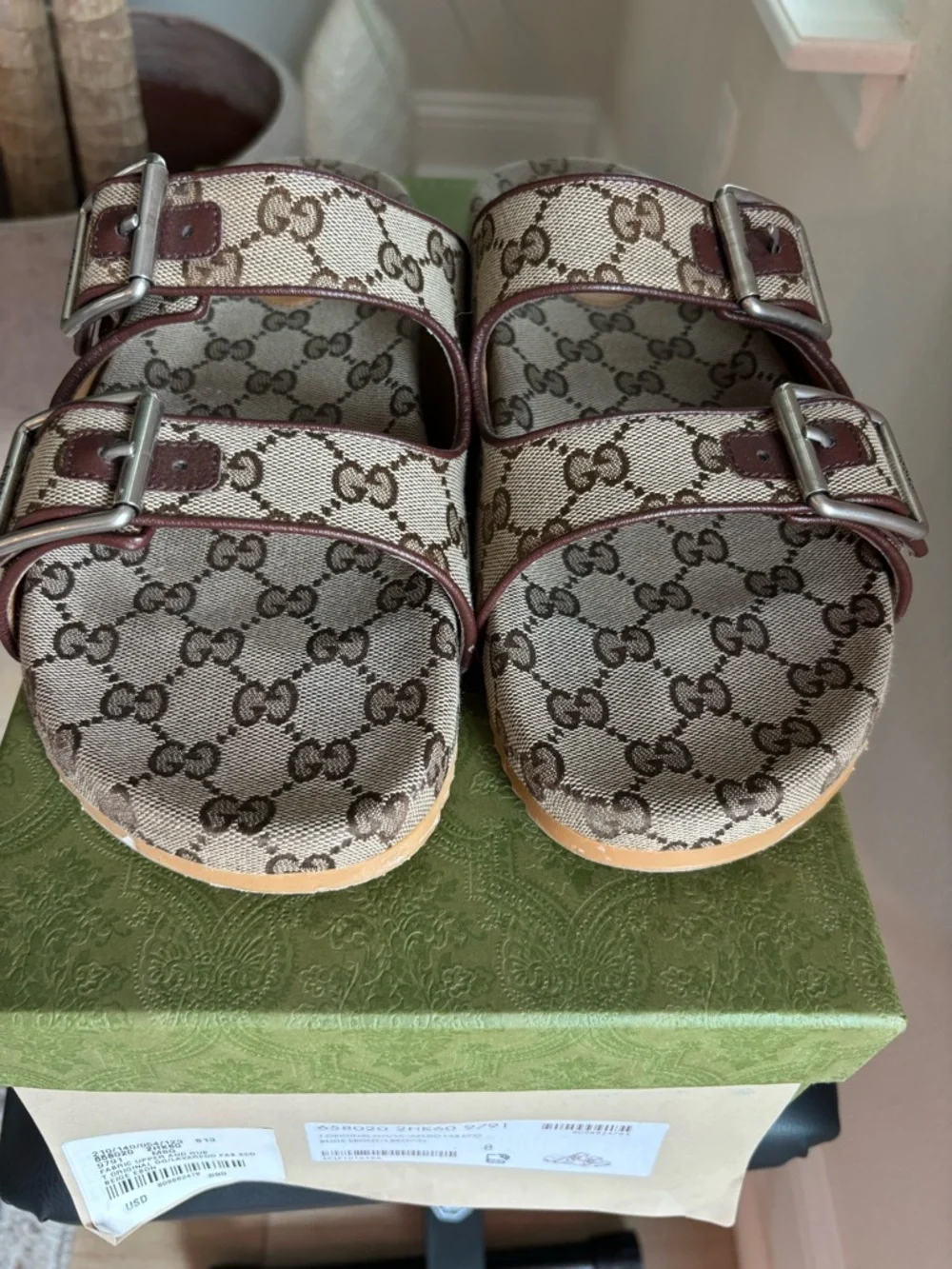 Gucci Men’s Strap Slide Monogram Brown Beige Sandals